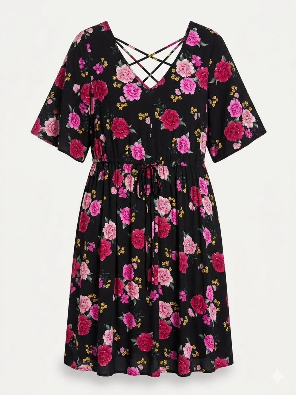 Torrid Black Pink Floral Strappy Babydoll Dress Size 2 2X EUC